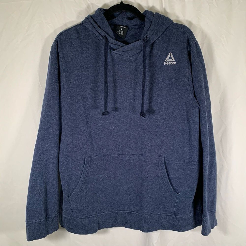 Reebok Hoodie Men’s Large Blue Long Sleeve Front Pocket Cotton Blend Pullover